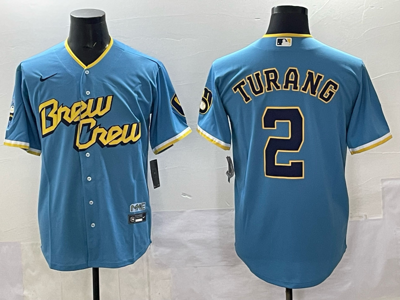 Men 2025 Milwaukee Brewers #2 Turang blue Nike MLB Jersey style 002->milwaukee brewers->MLB Jersey